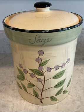 Certified International Sage Canister/Jar Hand-Painted Herb Decor, 10” x 7”
